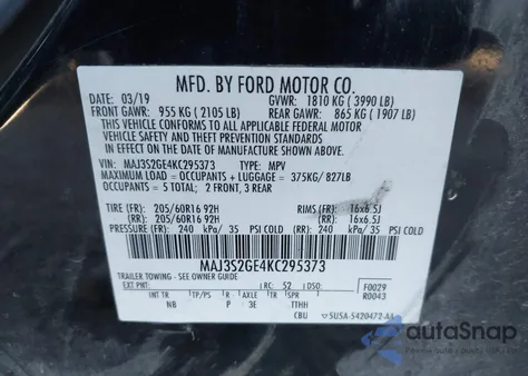 2019 Ford Ecosport Se from USA, damaged, VIN MAJ3S2GE4KC295373